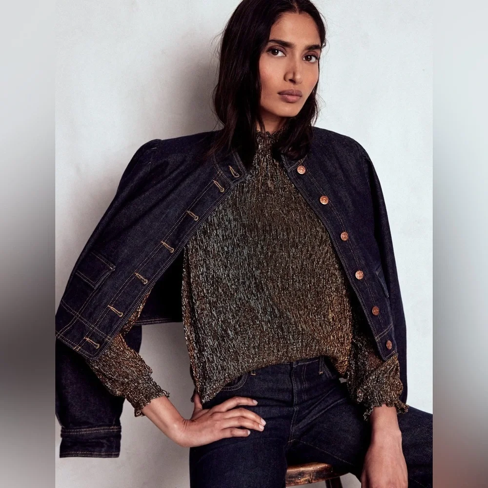 Boden Metallic Bronze High-Neck Blouse US 10